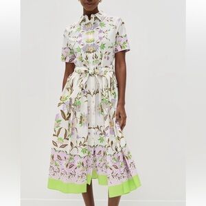 Misa Los Angeles Floral Midi Dress in White and Green